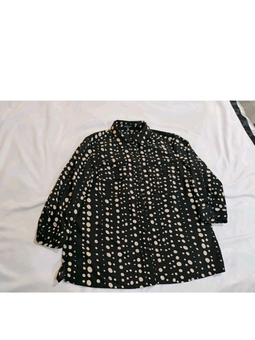 Notations Black Button-Up Shirt with Cream Polka Dots